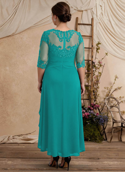 Elegant Illusion Neck A-Line Ankle-Length Lace/Chiffon Mother Of The Bride Dresses