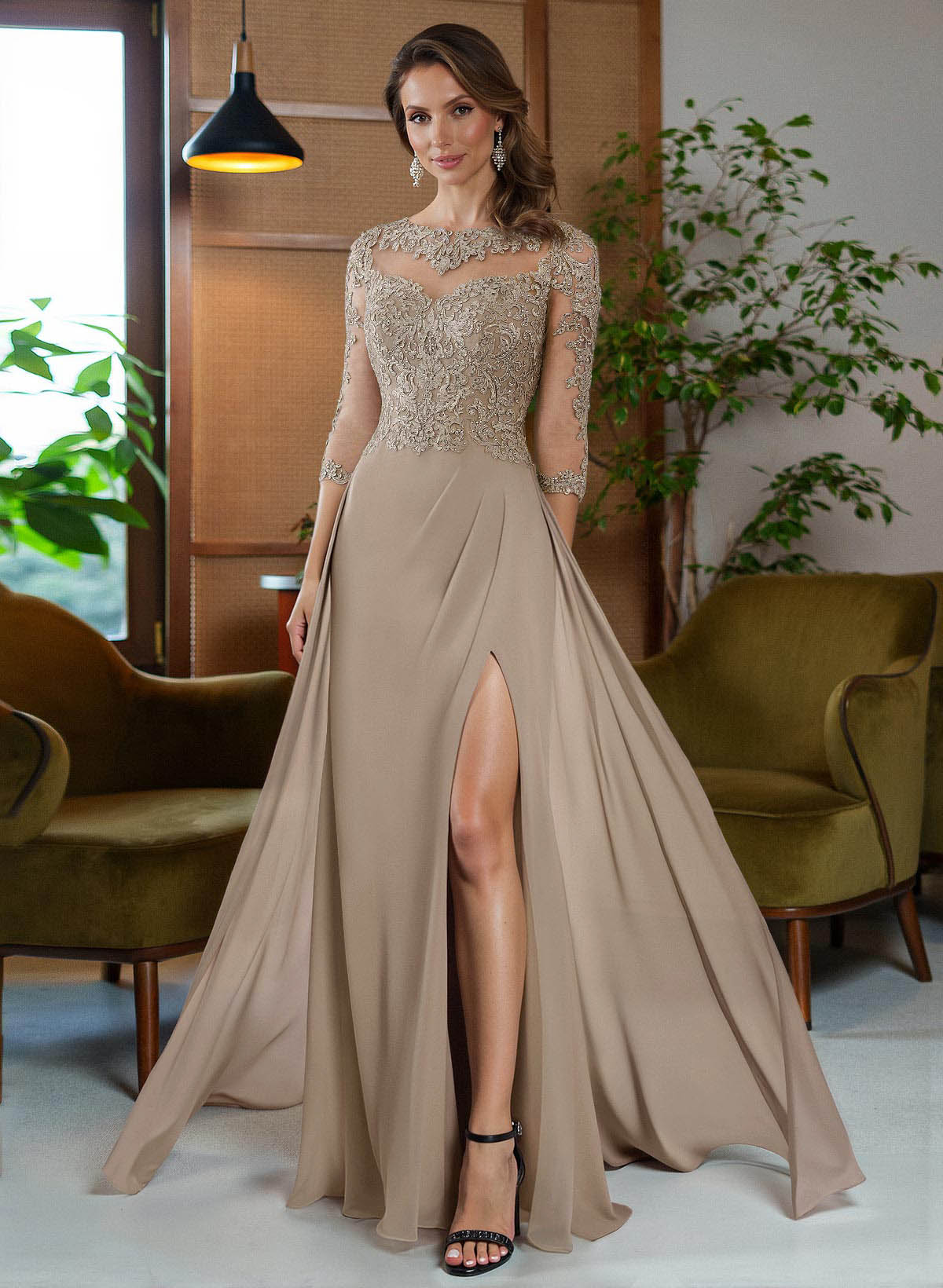 Sheath/Column Scoop Neck Floor-Length Chiffon Mother Of The Bride Dresses