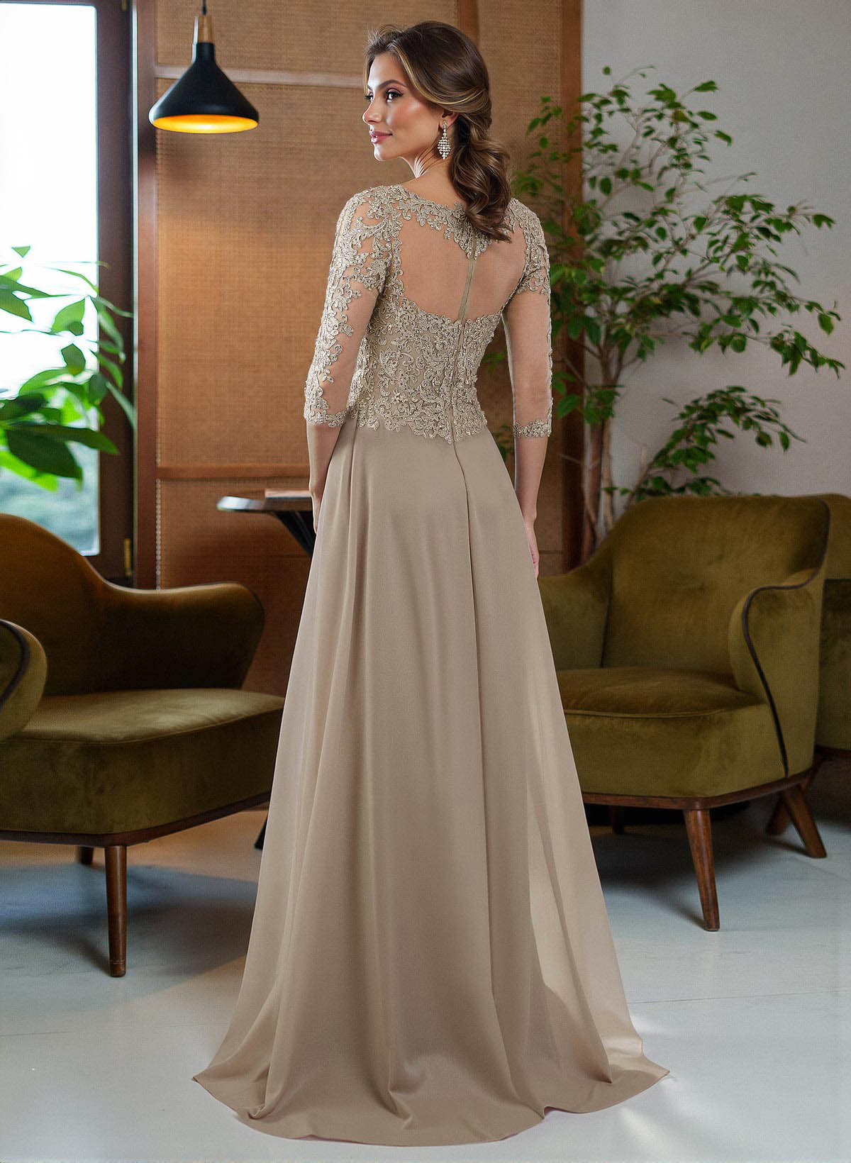 Sheath/Column Scoop Neck Floor-Length Chiffon Mother Of The Bride Dresses