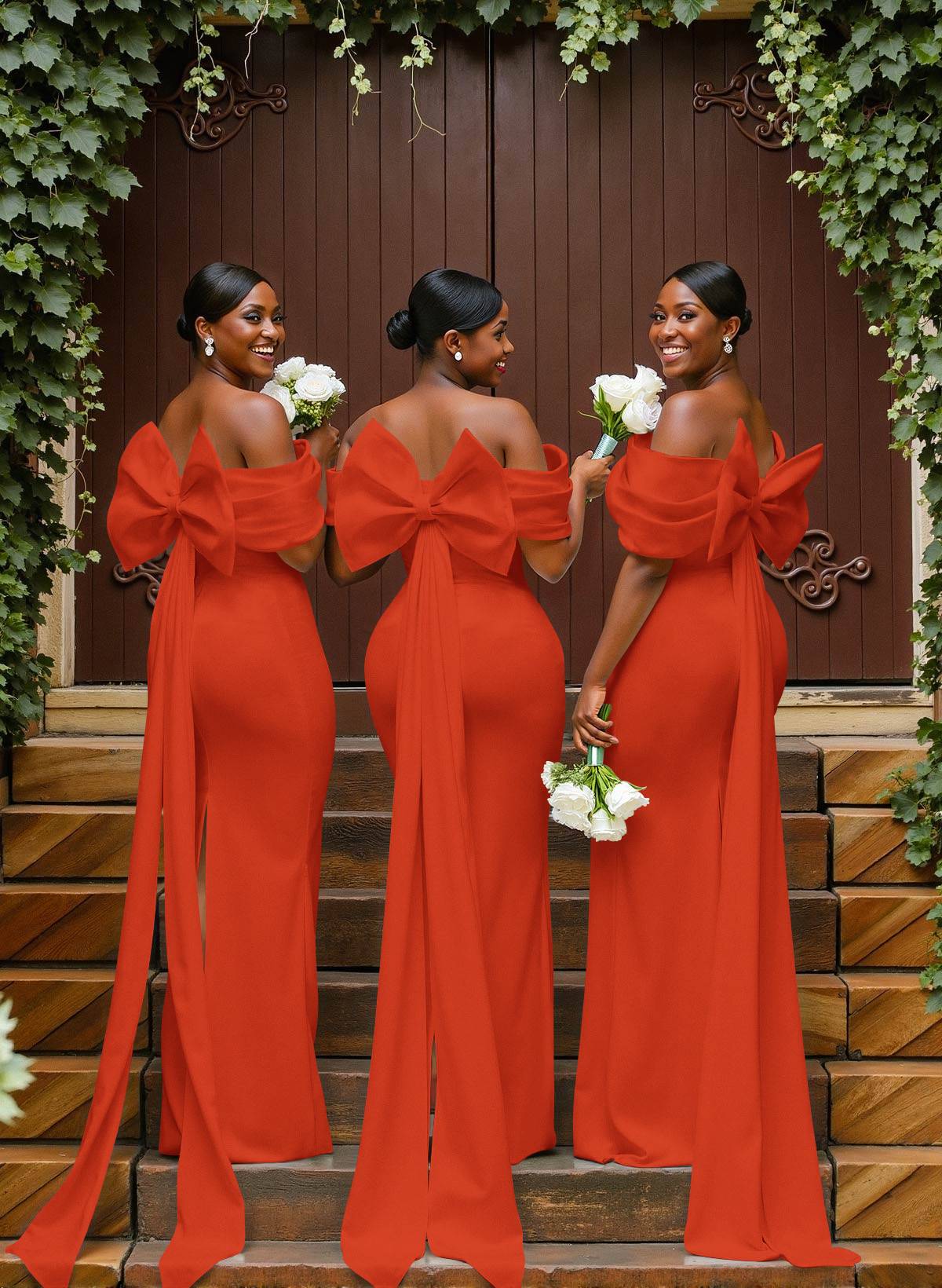 Sheath/Column Off-The-Shoulder Sleeveless Floor-Length Elastic Satin Bridesmaid Dresses With Bow/Pleated, product image 105