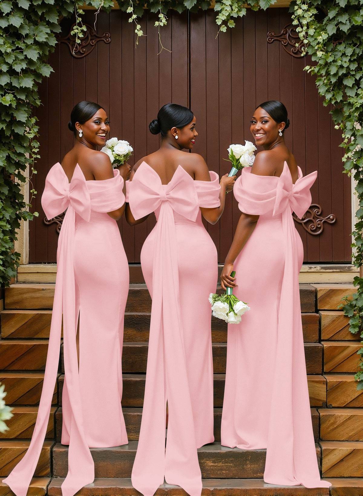 Sheath/Column Off-The-Shoulder Sleeveless Floor-Length Elastic Satin Bridesmaid Dresses With Bow/Pleated, product image 81