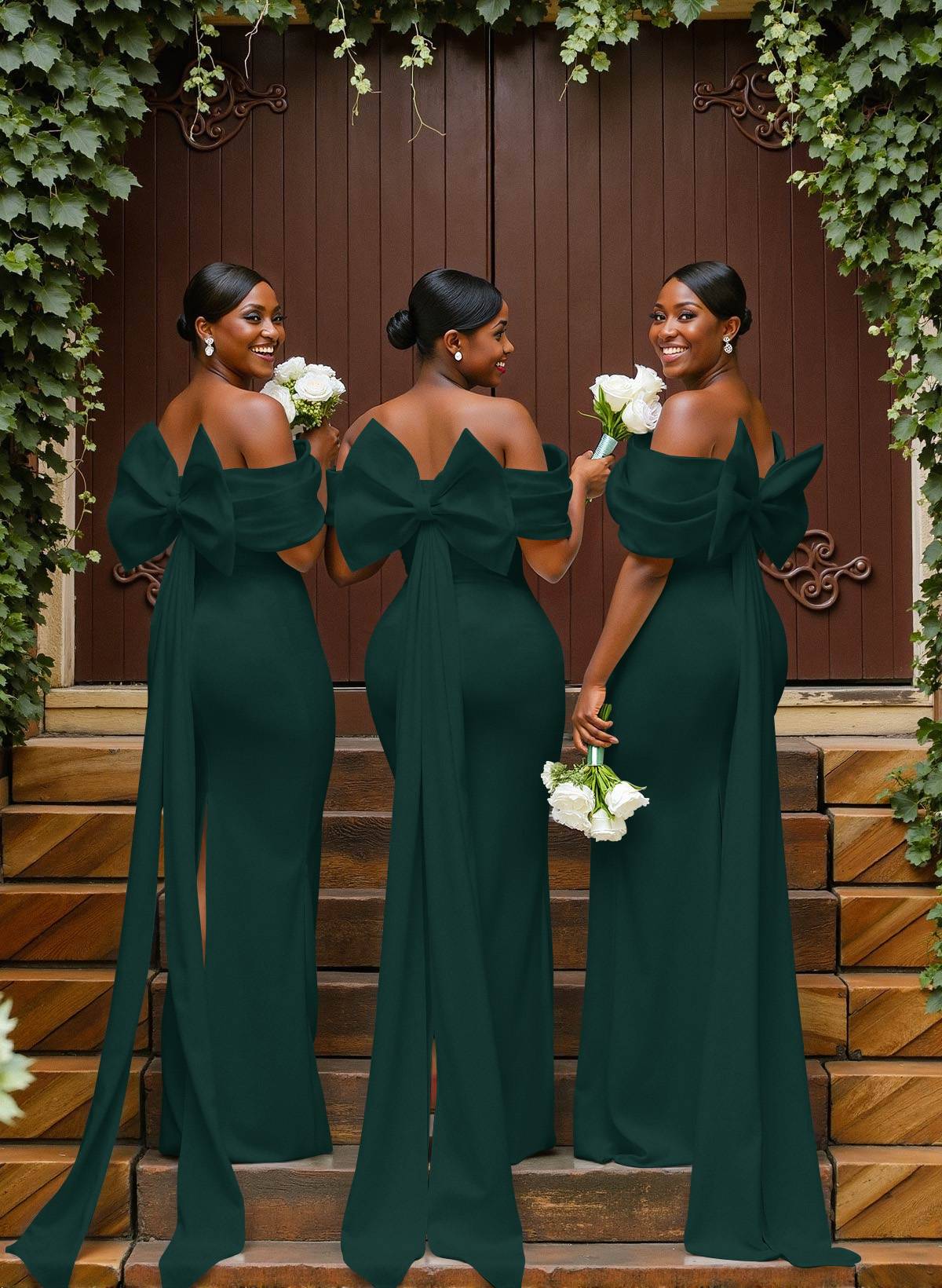 Sheath/Column Off-The-Shoulder Sleeveless Floor-Length Elastic Satin Bridesmaid Dresses With Bow/Pleated, product image 27