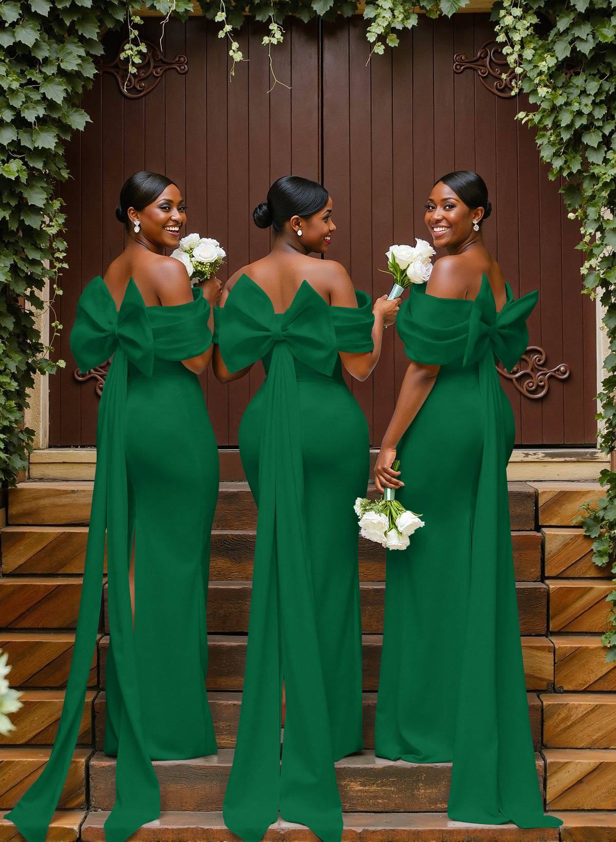 Sheath/Column Off-The-Shoulder Sleeveless Floor-Length Elastic Satin Bridesmaid Dresses With Bow/Pleated, product image 107