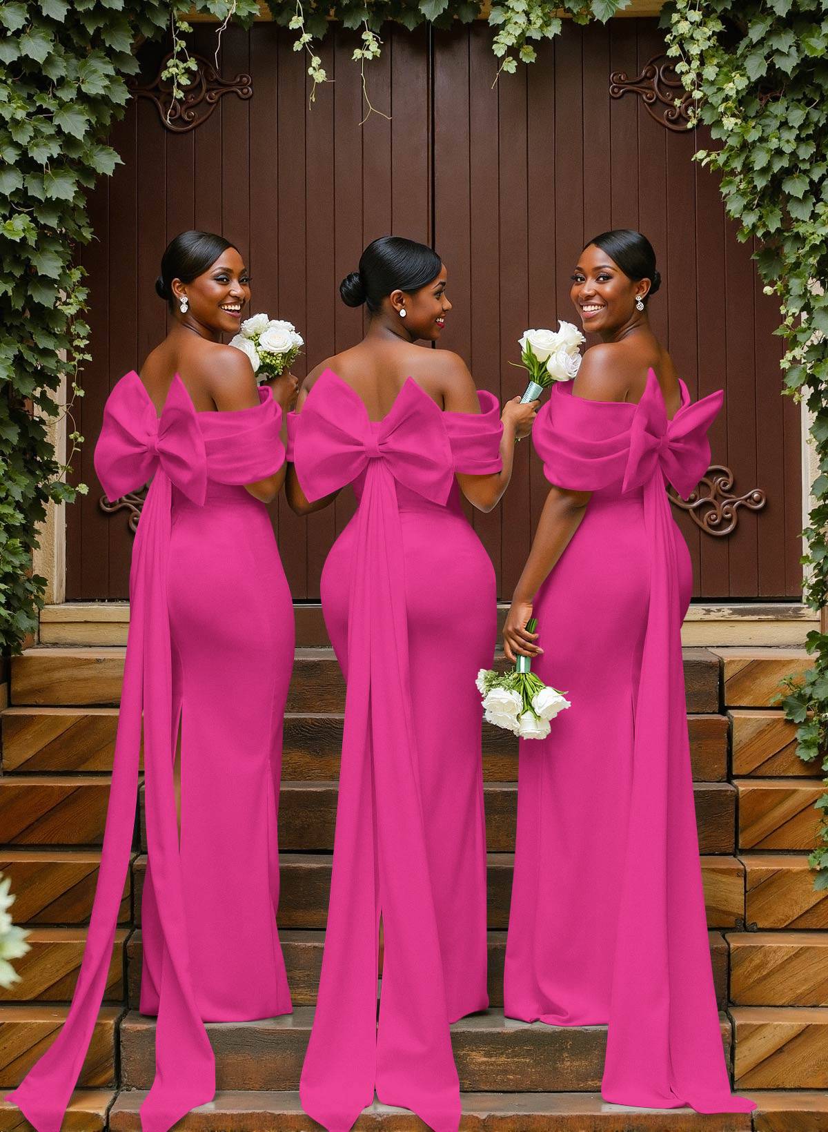 Sheath/Column Off-The-Shoulder Sleeveless Floor-Length Elastic Satin Bridesmaid Dresses With Bow/Pleated, product image 99