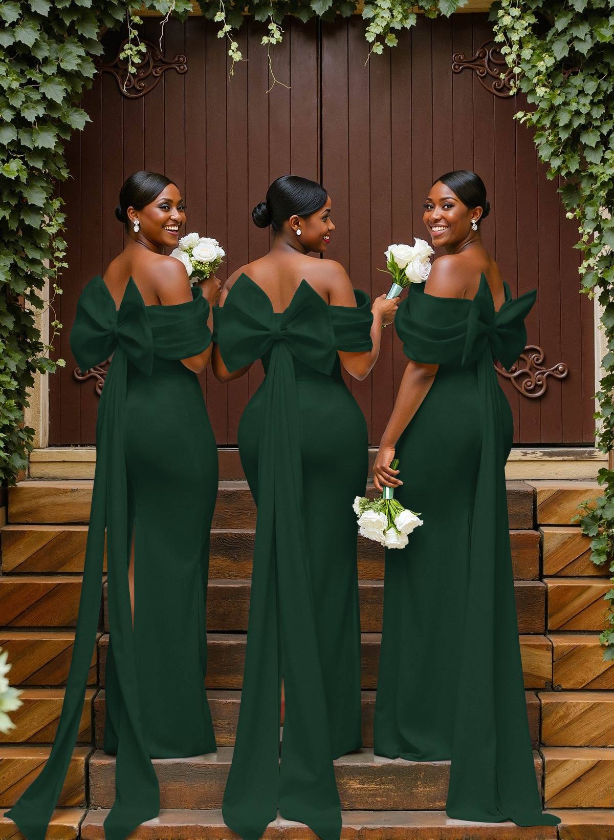 Sheath/Column Off-The-Shoulder Sleeveless Floor-Length Elastic Satin Bridesmaid Dresses With Bow/Pleated, product image 63