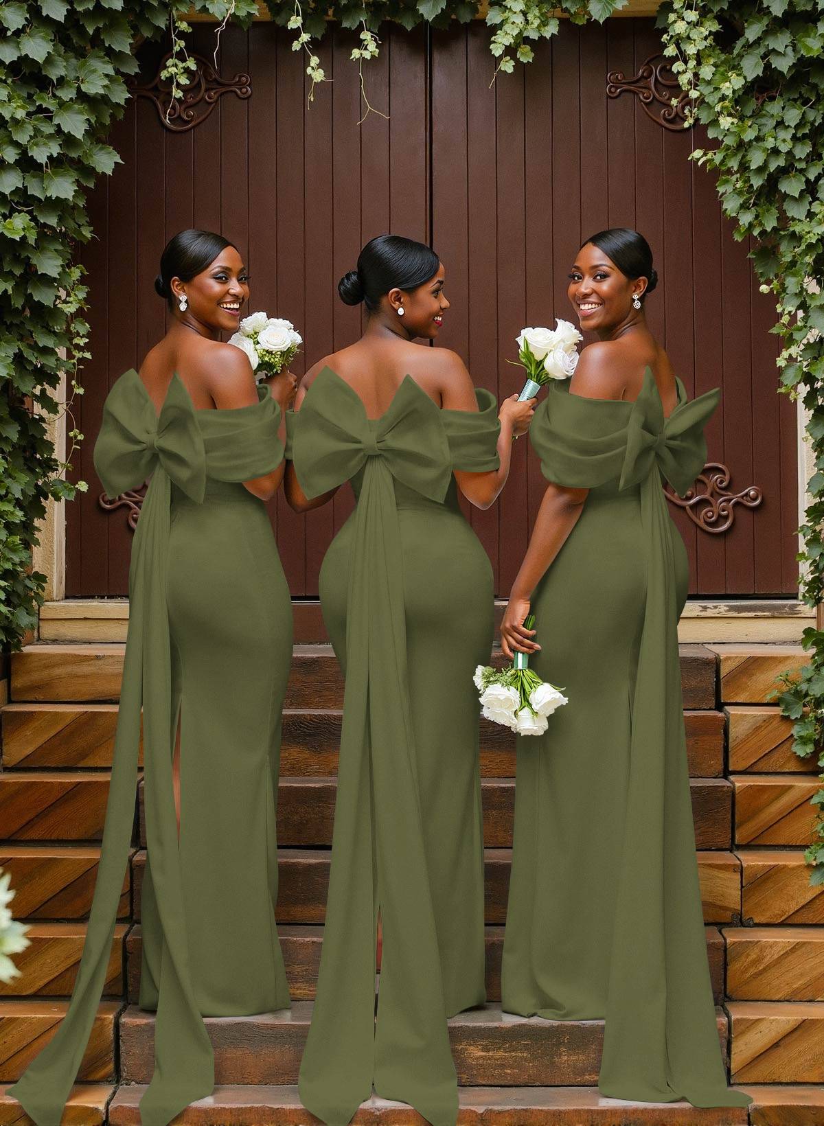 Sheath/Column Off-The-Shoulder Sleeveless Floor-Length Elastic Satin Bridesmaid Dresses With Bow/Pleated, product image 101
