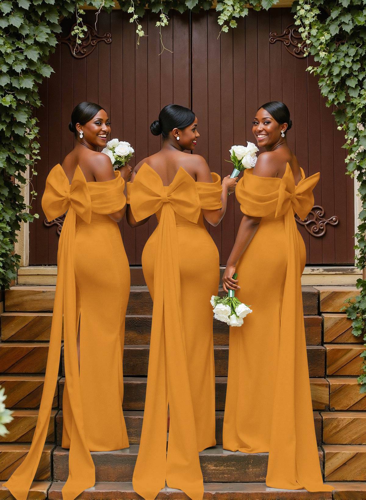 Sheath/Column Off-The-Shoulder Sleeveless Floor-Length Elastic Satin Bridesmaid Dresses With Bow/Pleated, product image 91