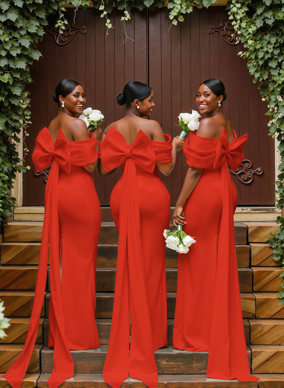 Sheath/Column Off-The-Shoulder Sleeveless Floor-Length Elastic Satin Bridesmaid Dresses With Bow/Pleated, product image 95