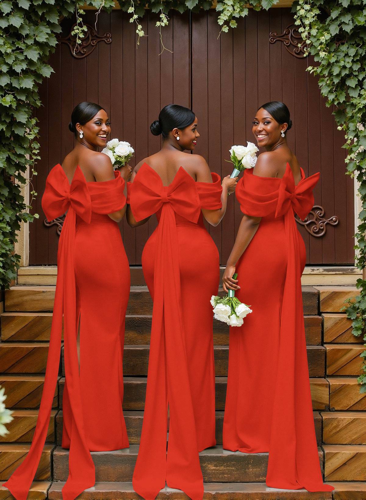 Sheath/Column Off-The-Shoulder Sleeveless Floor-Length Elastic Satin Bridesmaid Dresses With Bow/Pleated, product image 95