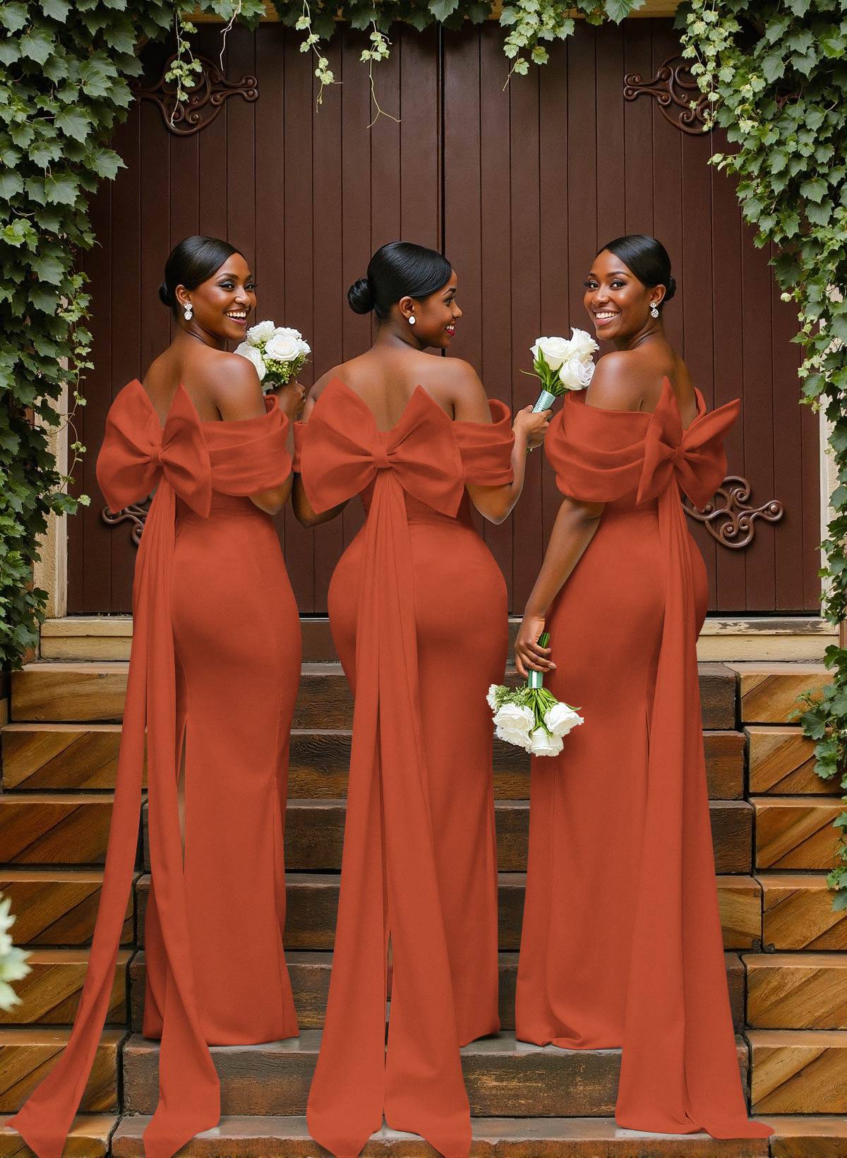 Sheath/Column Off-The-Shoulder Sleeveless Floor-Length Elastic Satin Bridesmaid Dresses With Bow/Pleated, product image 115