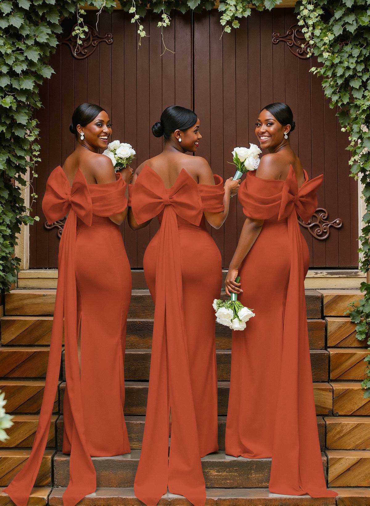 Sheath/Column Off-The-Shoulder Sleeveless Floor-Length Elastic Satin Bridesmaid Dresses With Bow/Pleated, product image 115