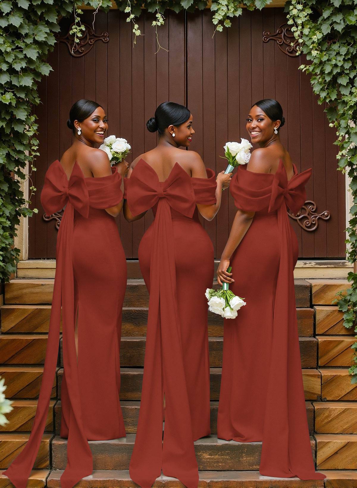 Sheath/Column Off-The-Shoulder Sleeveless Floor-Length Elastic Satin Bridesmaid Dresses With Bow/Pleated, product image 79