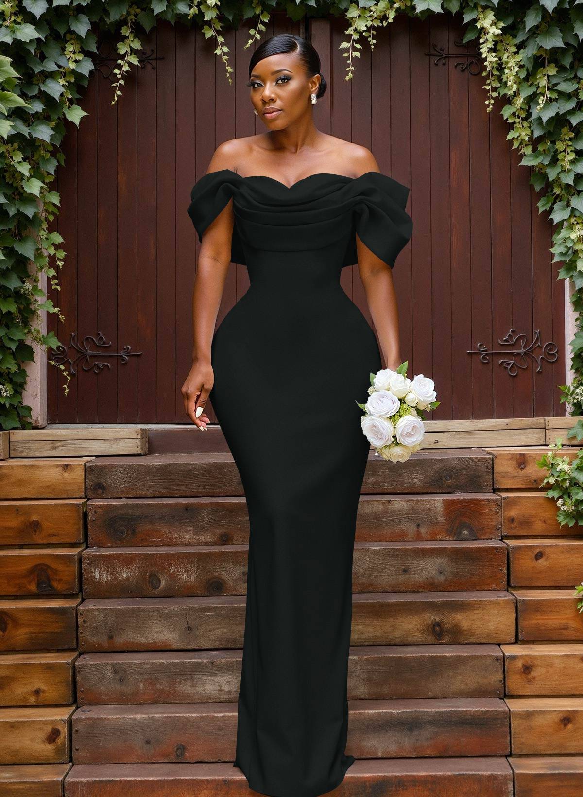 Sheath/Column Off-The-Shoulder Sleeveless Floor-Length Elastic Satin Bridesmaid Dresses With Bow/Pleated, product image 16