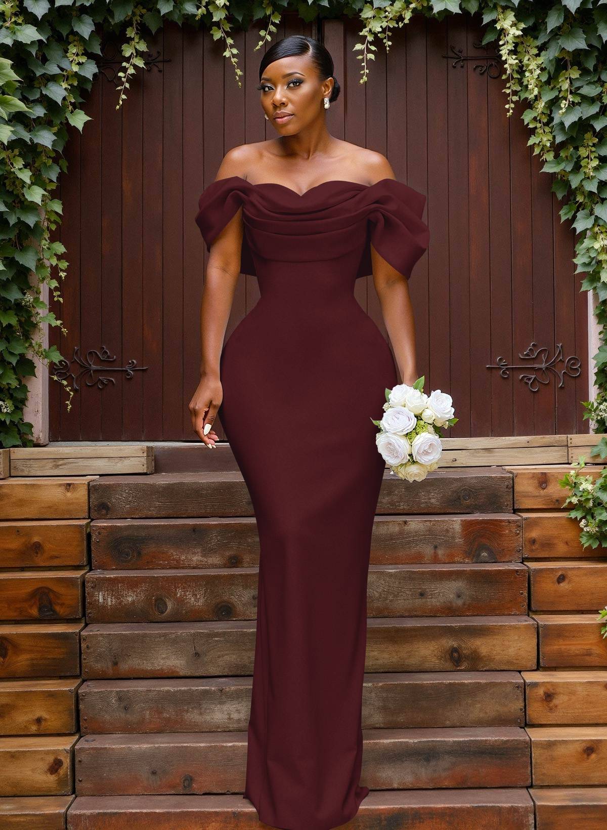 Sheath/Column Off-The-Shoulder Sleeveless Floor-Length Elastic Satin Bridesmaid Dresses With Bow/Pleated, product image 6