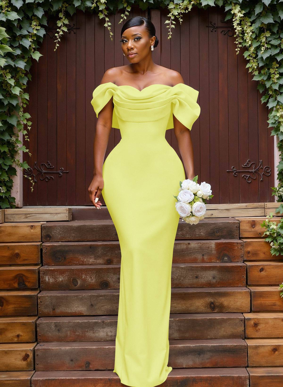 Sheath/Column Off-The-Shoulder Sleeveless Floor-Length Elastic Satin Bridesmaid Dresses With Bow/Pleated, product image 60