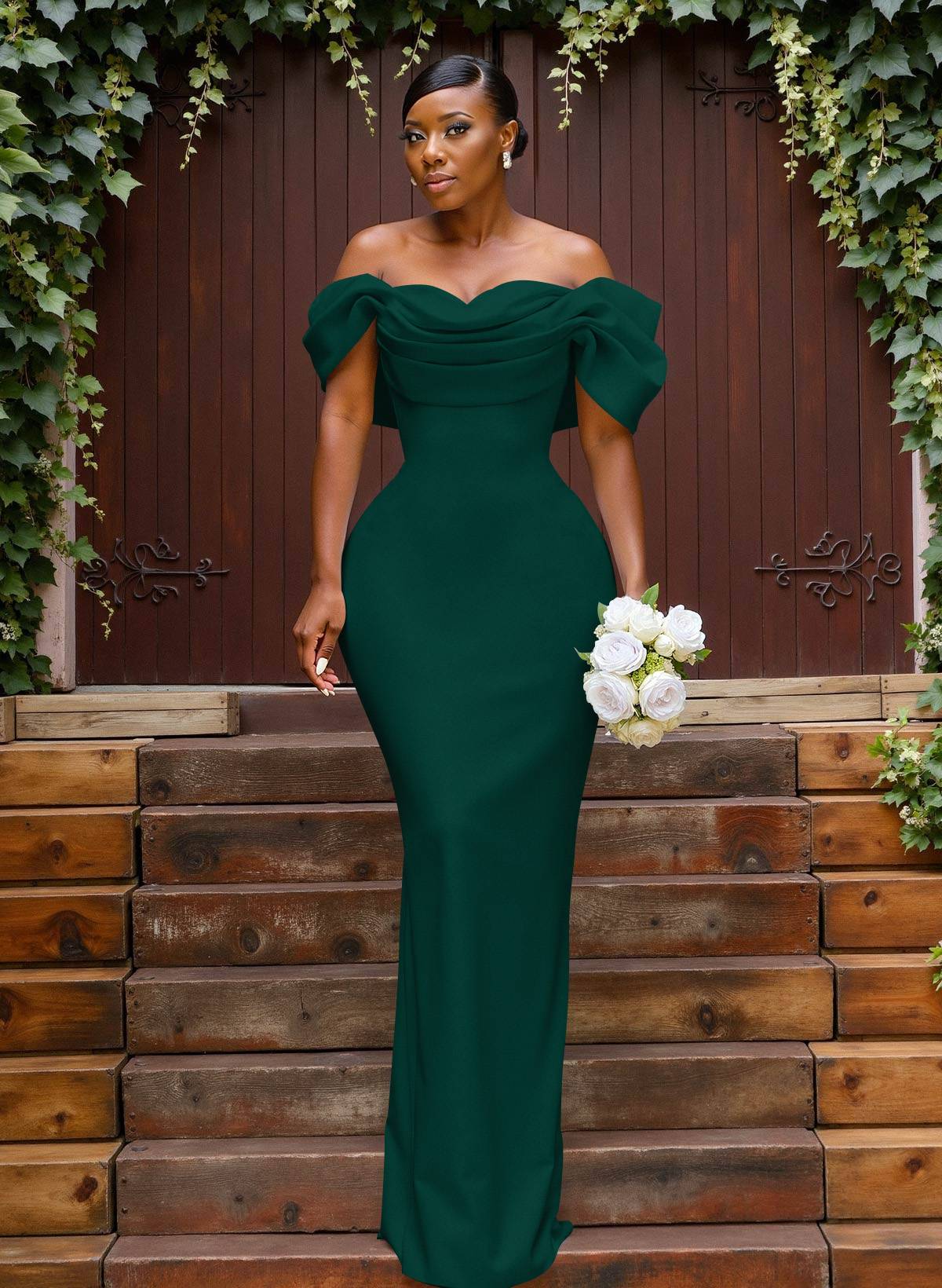 Sheath/Column Off-The-Shoulder Sleeveless Floor-Length Elastic Satin Bridesmaid Dresses With Bow/Pleated, product image 110