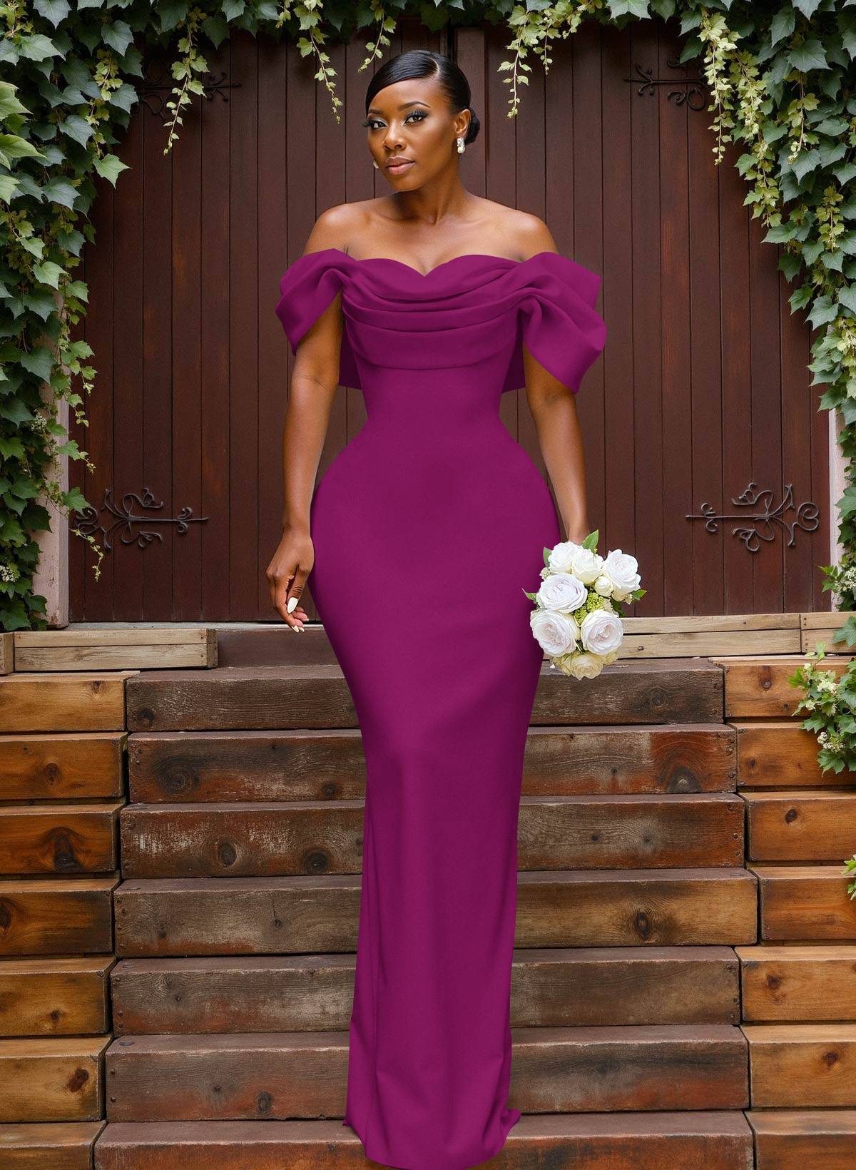 Sheath/Column Off-The-Shoulder Sleeveless Floor-Length Elastic Satin Bridesmaid Dresses With Bow/Pleated, product image 74