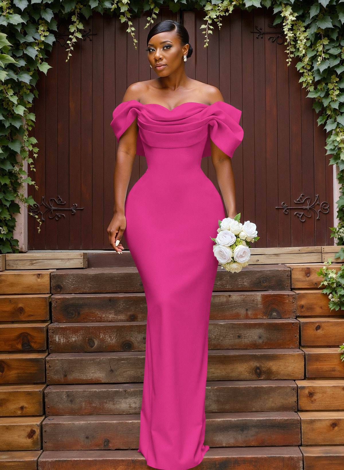 Sheath/Column Off-The-Shoulder Sleeveless Floor-Length Elastic Satin Bridesmaid Dresses With Bow/Pleated, product image 100