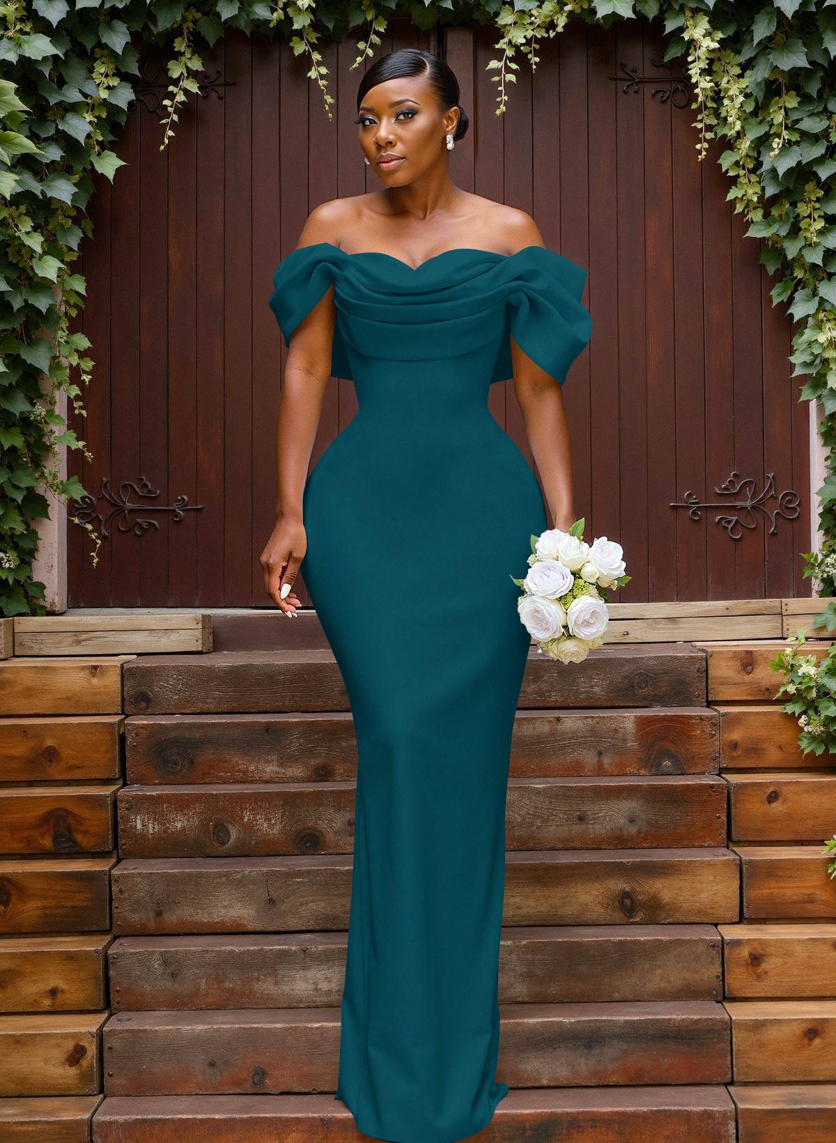 Sheath/Column Off-The-Shoulder Sleeveless Floor-Length Elastic Satin Bridesmaid Dresses With Bow/Pleated, product image 52