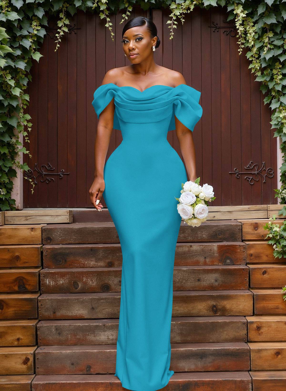 Sheath/Column Off-The-Shoulder Sleeveless Floor-Length Elastic Satin Bridesmaid Dresses With Bow/Pleated, product image 90