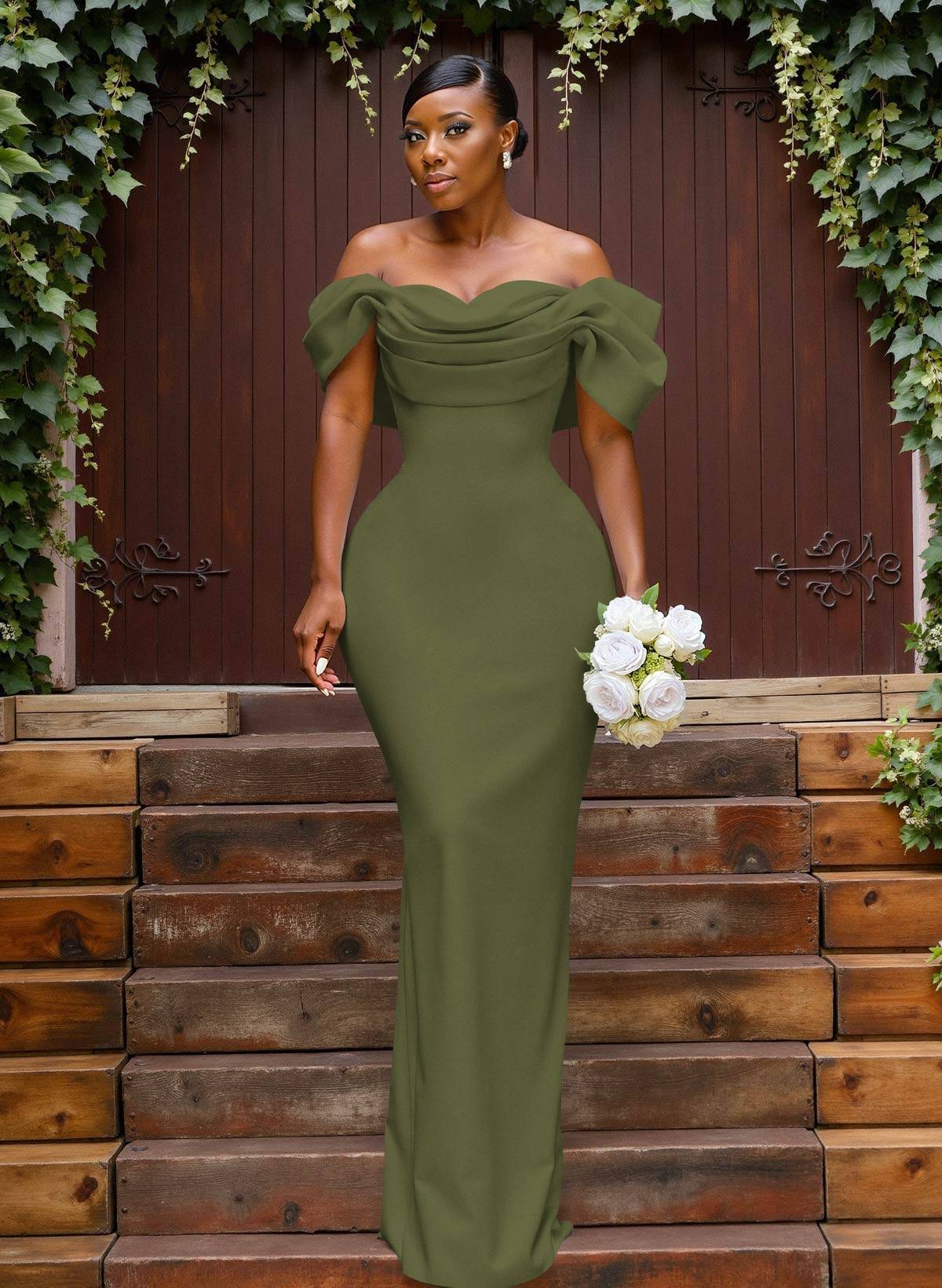 Sheath/Column Off-The-Shoulder Sleeveless Floor-Length Elastic Satin Bridesmaid Dresses With Bow/Pleated, product image 102
