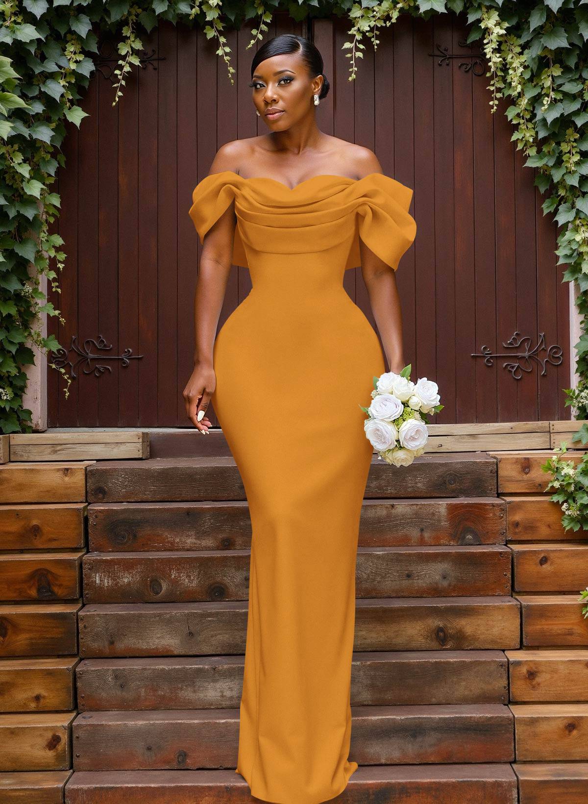 Sheath/Column Off-The-Shoulder Sleeveless Floor-Length Elastic Satin Bridesmaid Dresses With Bow/Pleated, product image 92