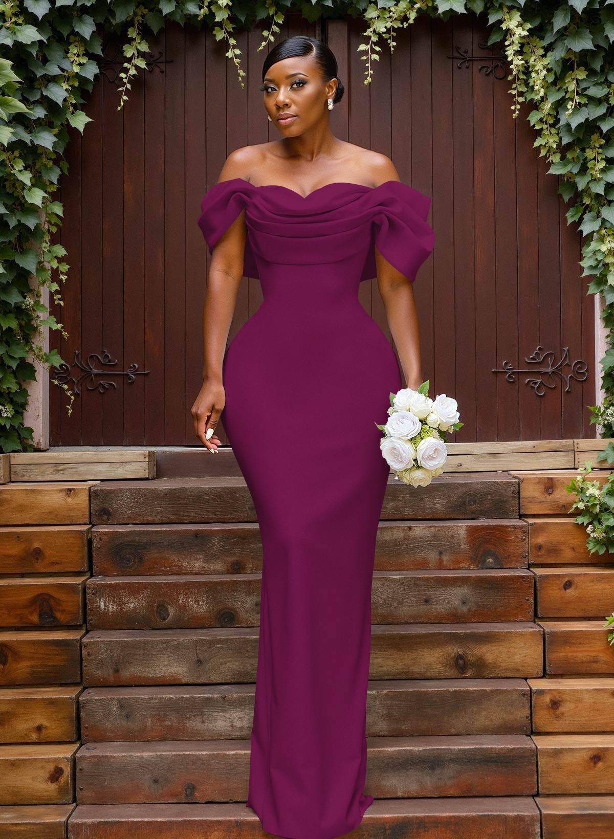 Sheath/Column Off-The-Shoulder Sleeveless Floor-Length Elastic Satin Bridesmaid Dresses With Bow/Pleated, product image 76
