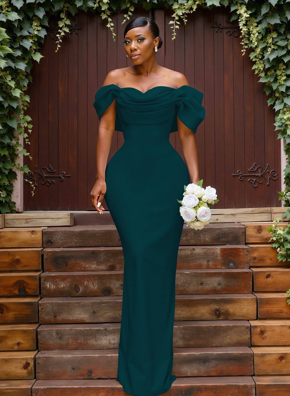 Sheath/Column Off-The-Shoulder Sleeveless Floor-Length Elastic Satin Bridesmaid Dresses With Bow/Pleated, product image 50