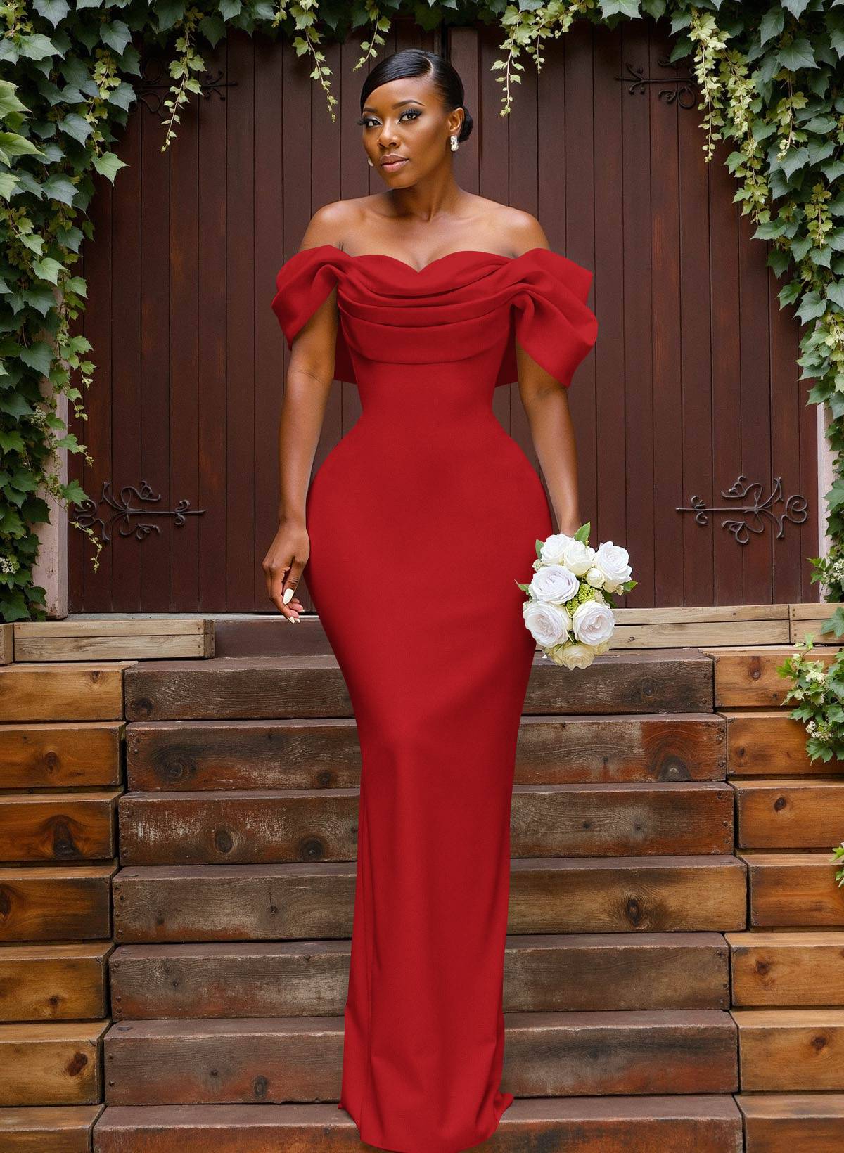 Sheath/Column Off-The-Shoulder Sleeveless Floor-Length Elastic Satin Bridesmaid Dresses With Bow/Pleated, product image 8