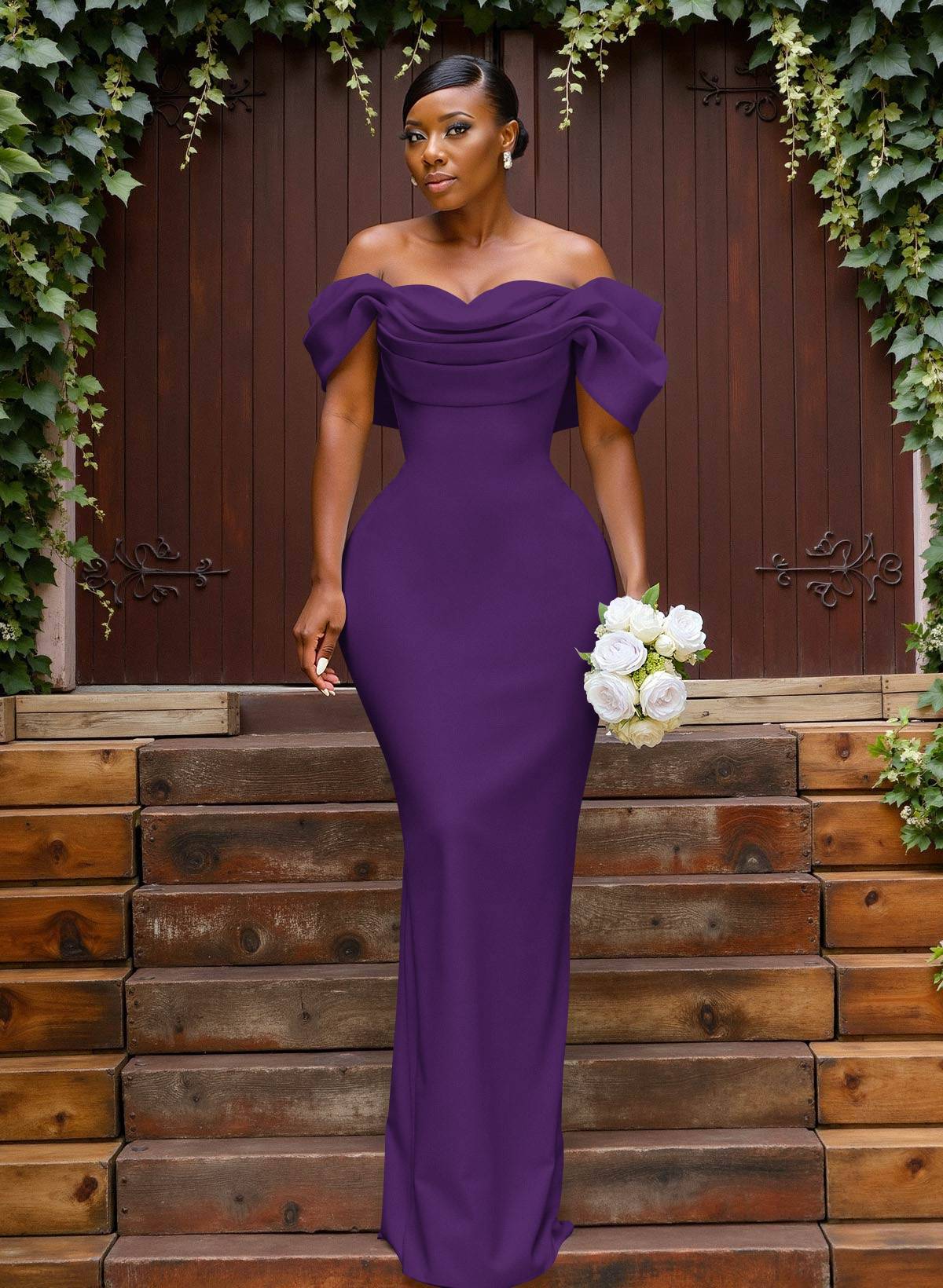 Sheath/Column Off-The-Shoulder Sleeveless Floor-Length Elastic Satin Bridesmaid Dresses With Bow/Pleated, product image 68
