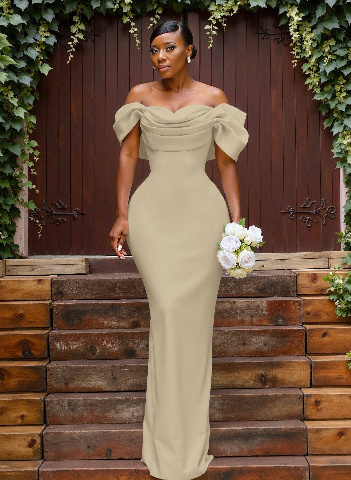 Sheath/Column Off-The-Shoulder Sleeveless Floor-Length Elastic Satin Bridesmaid Dresses With Bow/Pleated, product image 104