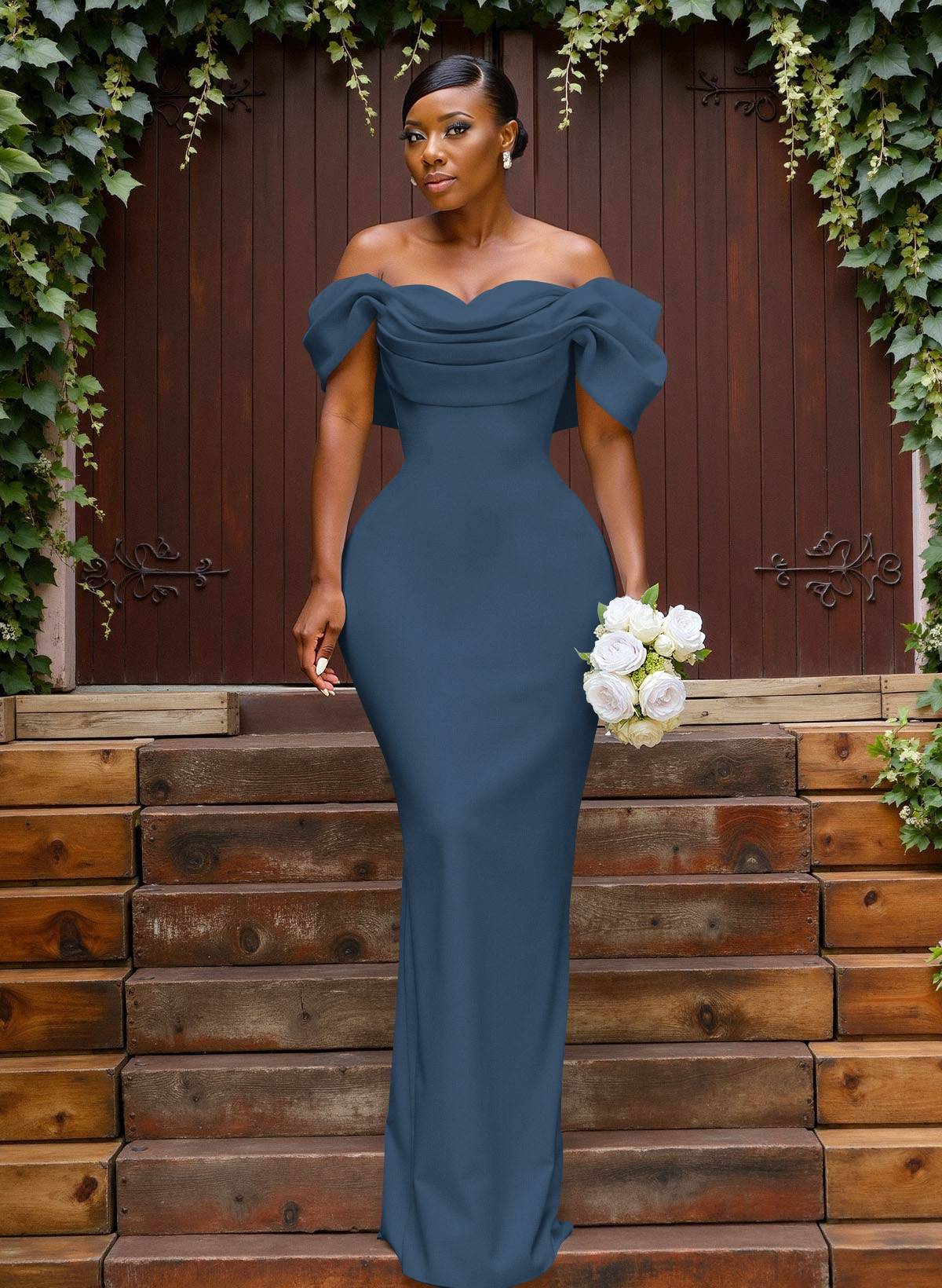 Sheath/Column Off-The-Shoulder Sleeveless Floor-Length Elastic Satin Bridesmaid Dresses With Bow/Pleated, product image 38