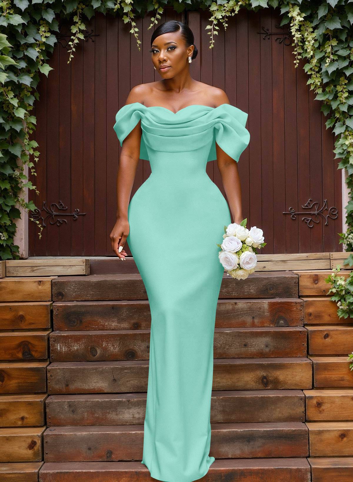 Sheath/Column Off-The-Shoulder Sleeveless Floor-Length Elastic Satin Bridesmaid Dresses With Bow/Pleated, product image 84
