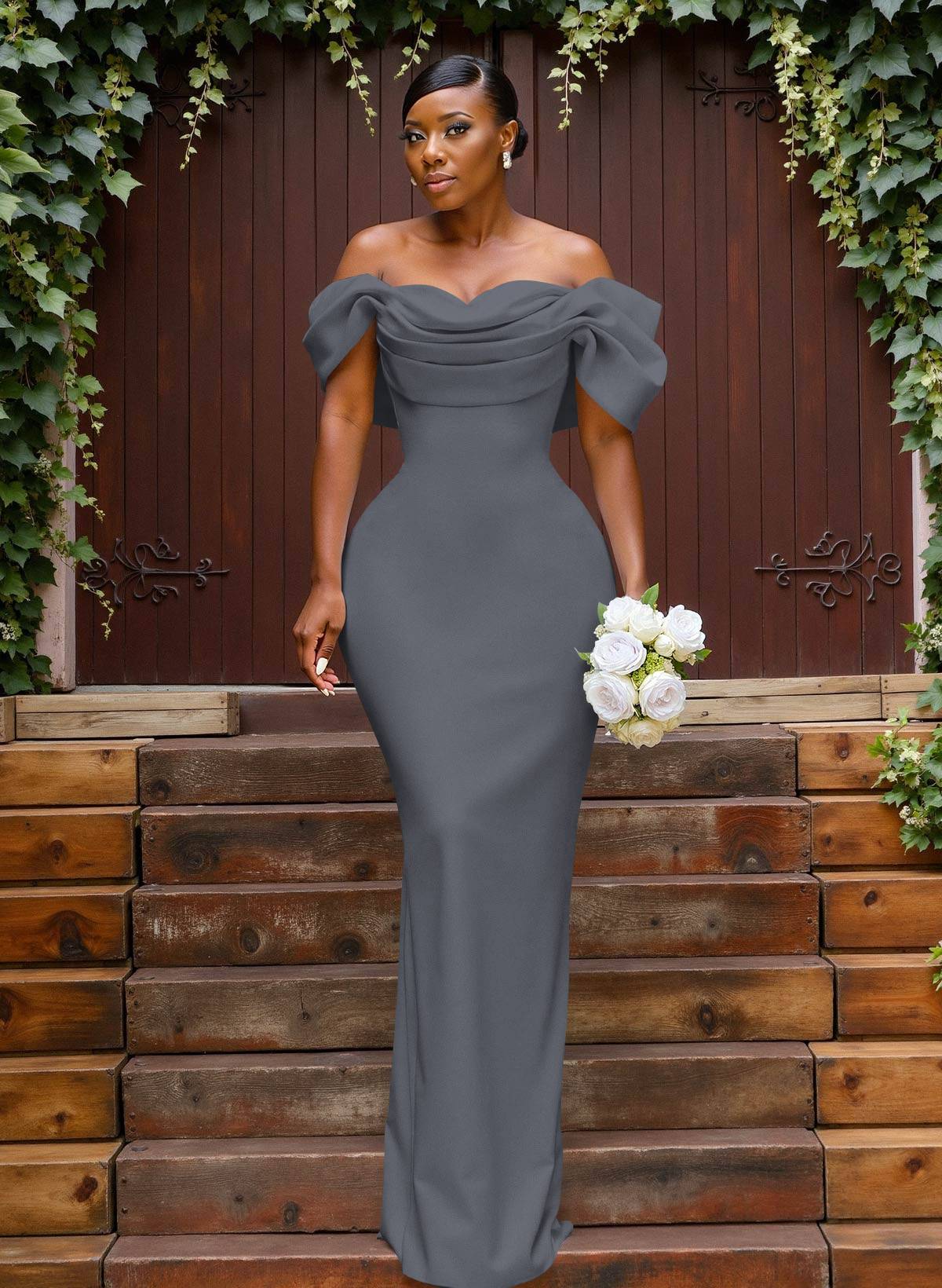 Sheath/Column Off-The-Shoulder Sleeveless Floor-Length Elastic Satin Bridesmaid Dresses With Bow/Pleated, product image 48