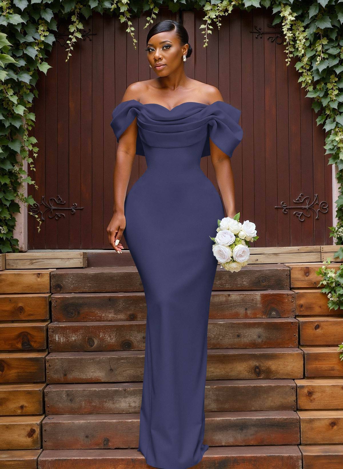 Sheath/Column Off-The-Shoulder Sleeveless Floor-Length Elastic Satin Bridesmaid Dresses With Bow/Pleated, product image 58