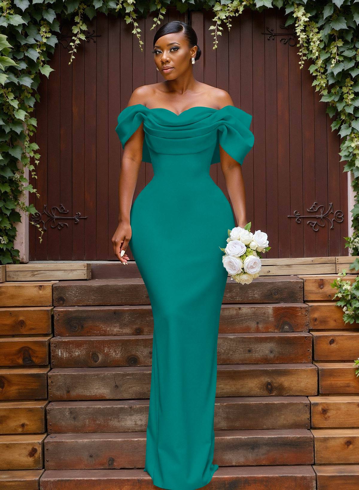 Sheath/Column Off-The-Shoulder Sleeveless Floor-Length Elastic Satin Bridesmaid Dresses With Bow/Pleated, product image 114