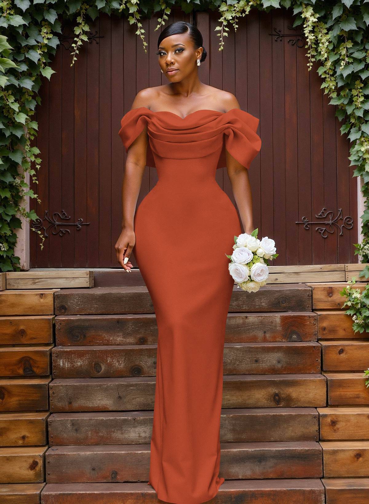 Sheath/Column Off-The-Shoulder Sleeveless Floor-Length Elastic Satin Bridesmaid Dresses With Bow/Pleated, product image 116