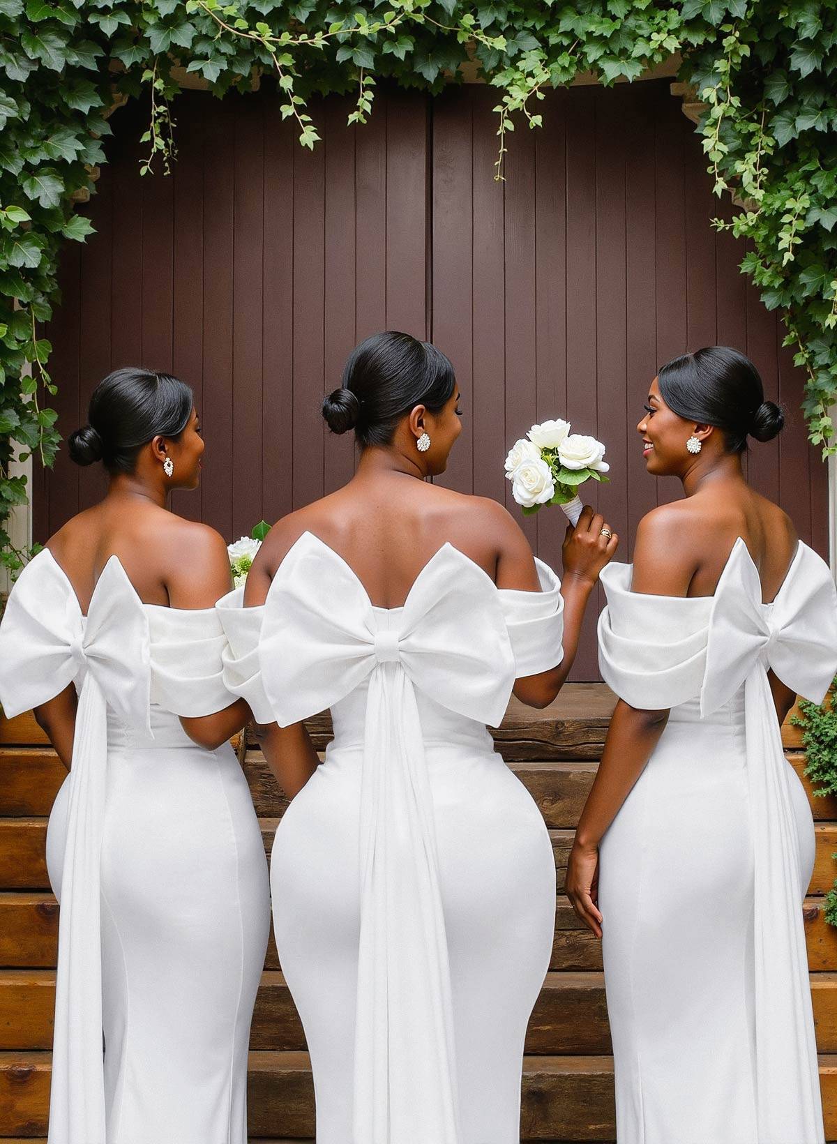 Sheath/Column Off-The-Shoulder Sleeveless Floor-Length Elastic Satin Bridesmaid Dresses With Bow/Pleated, product image 4