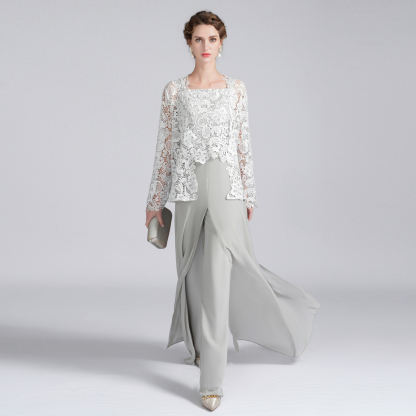 Jumpsuit Pantsuit 3 Piece Floor Length Mother of the Bride Dress 