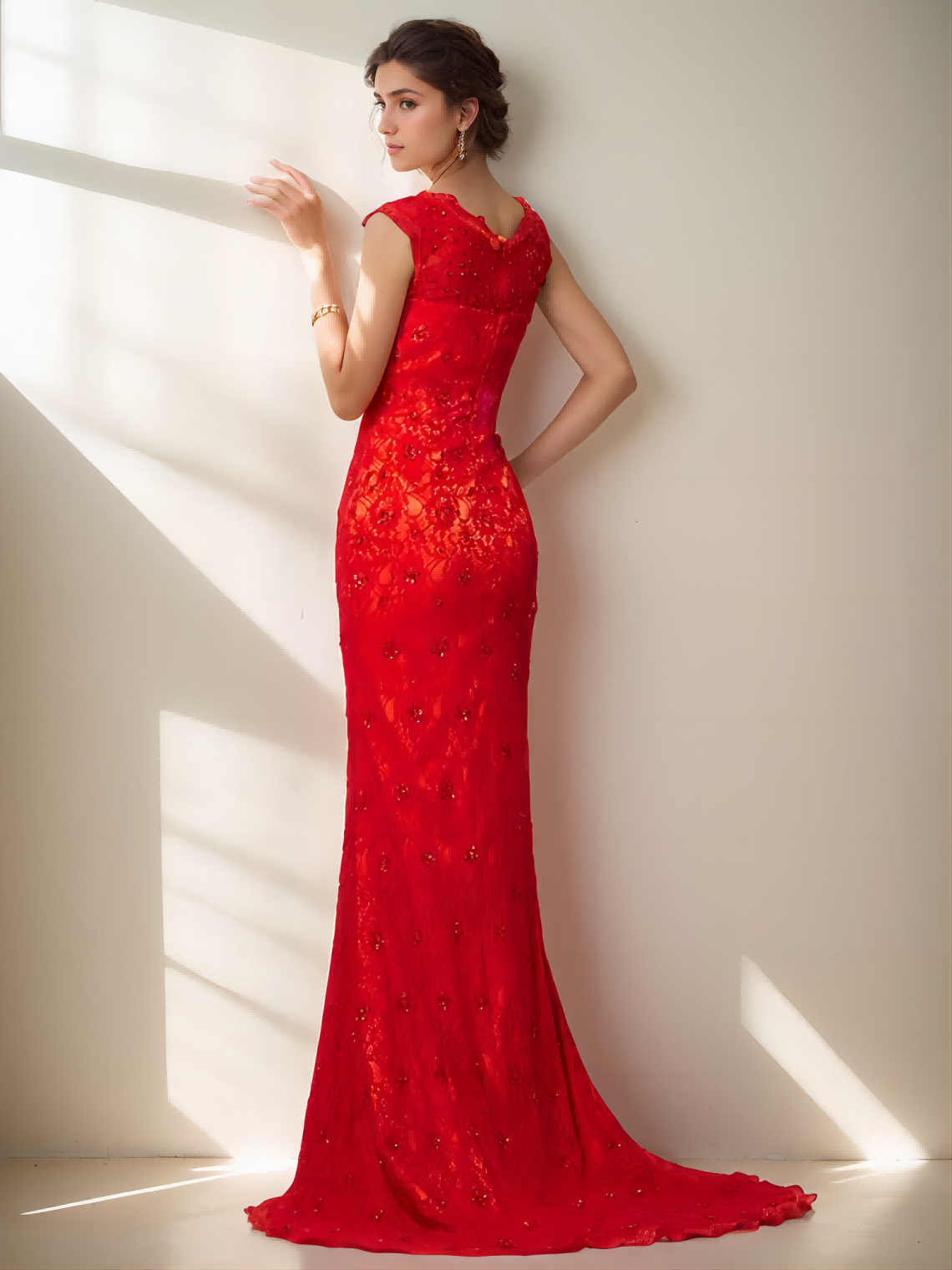 A-Line/Princess Scoop Short Sleeves Applique Long Lace Dresses