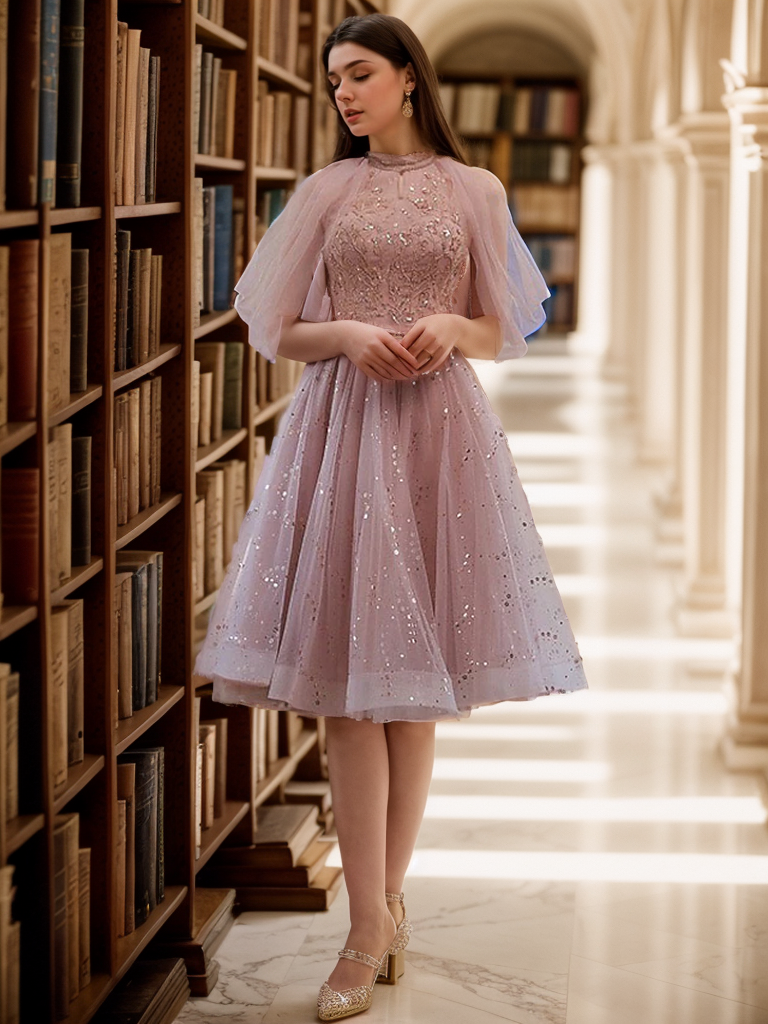 A-Line/Princess Sleeveless Halter Knee-Length Cocktail Homecoming Party Dress