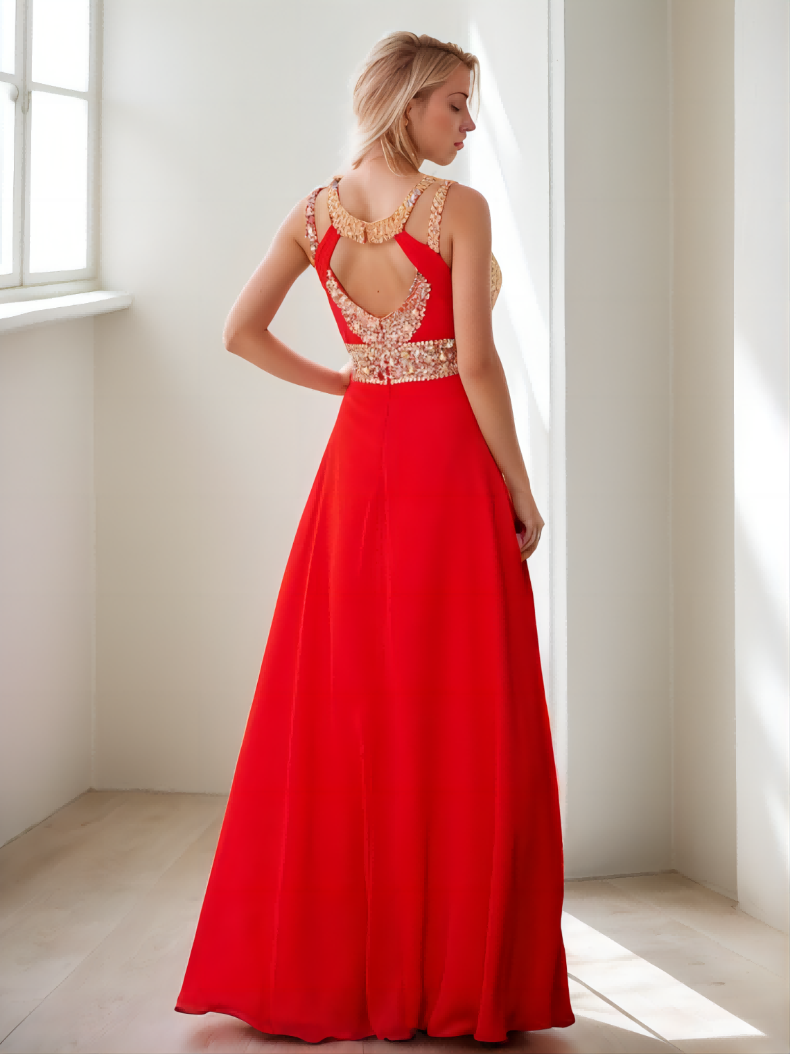 A-line/Princess Scoop Beading Sleeveless Floor-length Chiffon Dresses