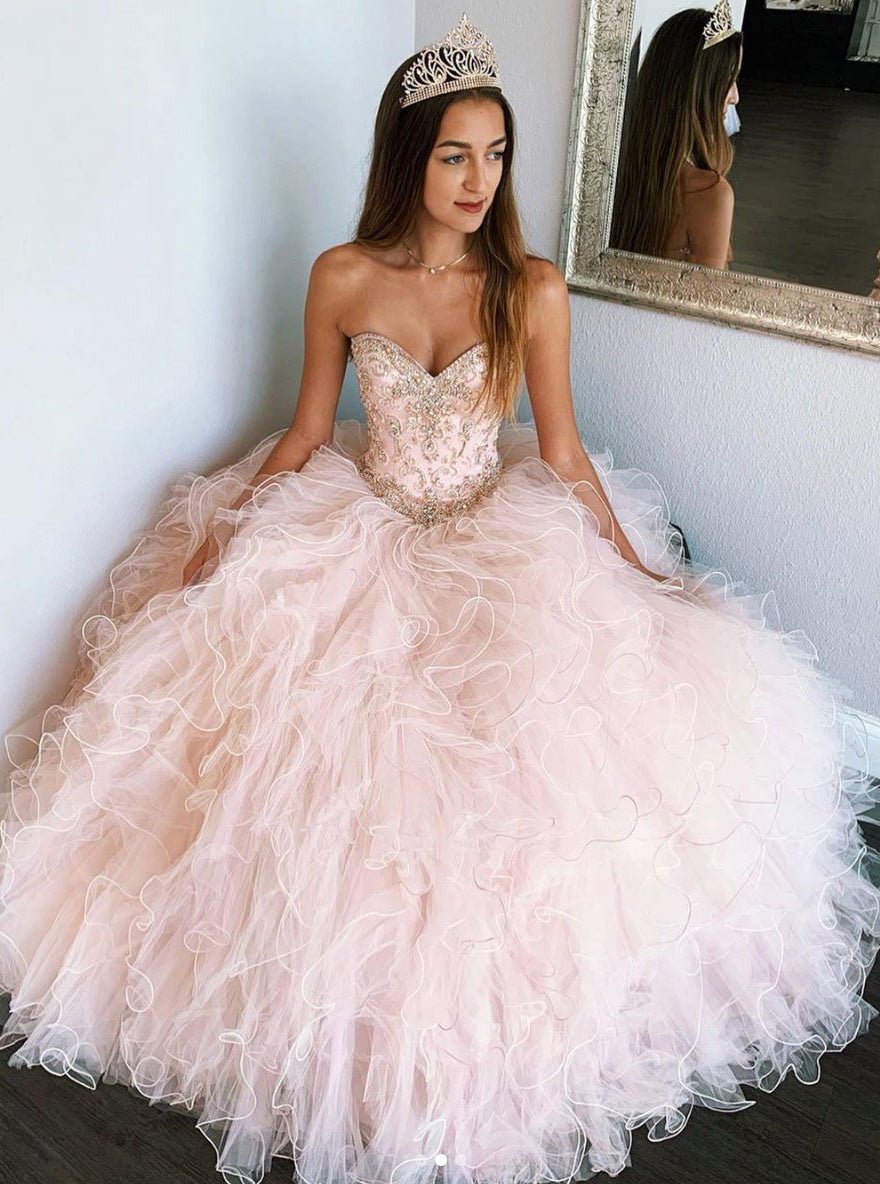 Pink Sweetheart Sleeveless Tulle Prom Dresses Evening Dresses