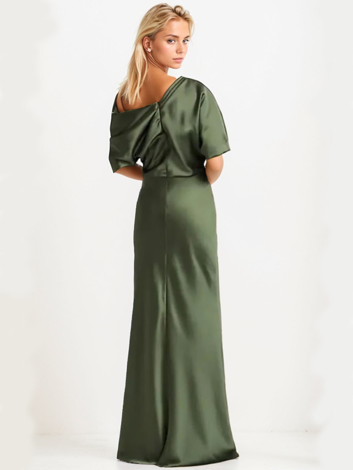 Sheath/Column 1/2 Sleeve One Shoulder Floor-Length Long Prom Evening Dresses