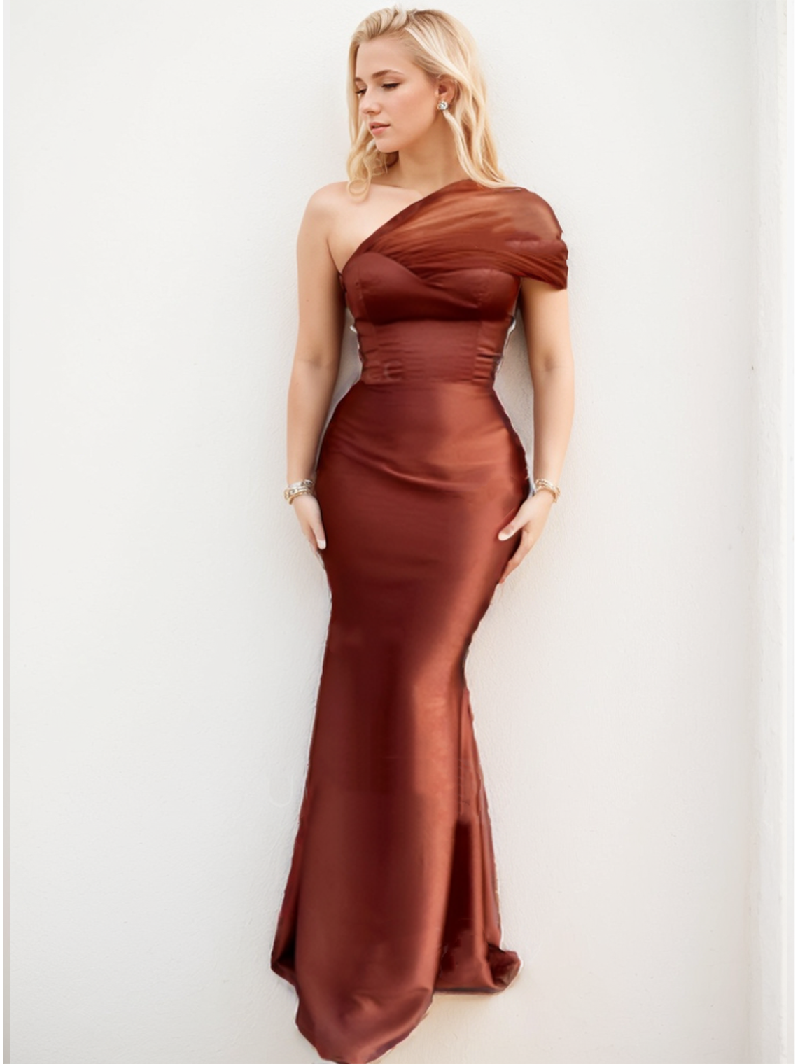 Trumpet/Mermaid One-Shoulder Sleeveless Satin/Tulle Bridesmaid Dresses