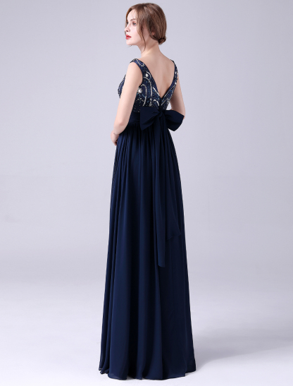 Dress A-Line Elegant Wedding Guest Chiffon Pleats Sequin Prom Dress