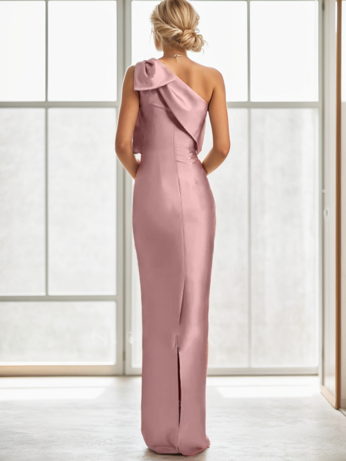 Sheath/Column One-Shoulder Satin Bridesmaid Dresses With Bow(s)