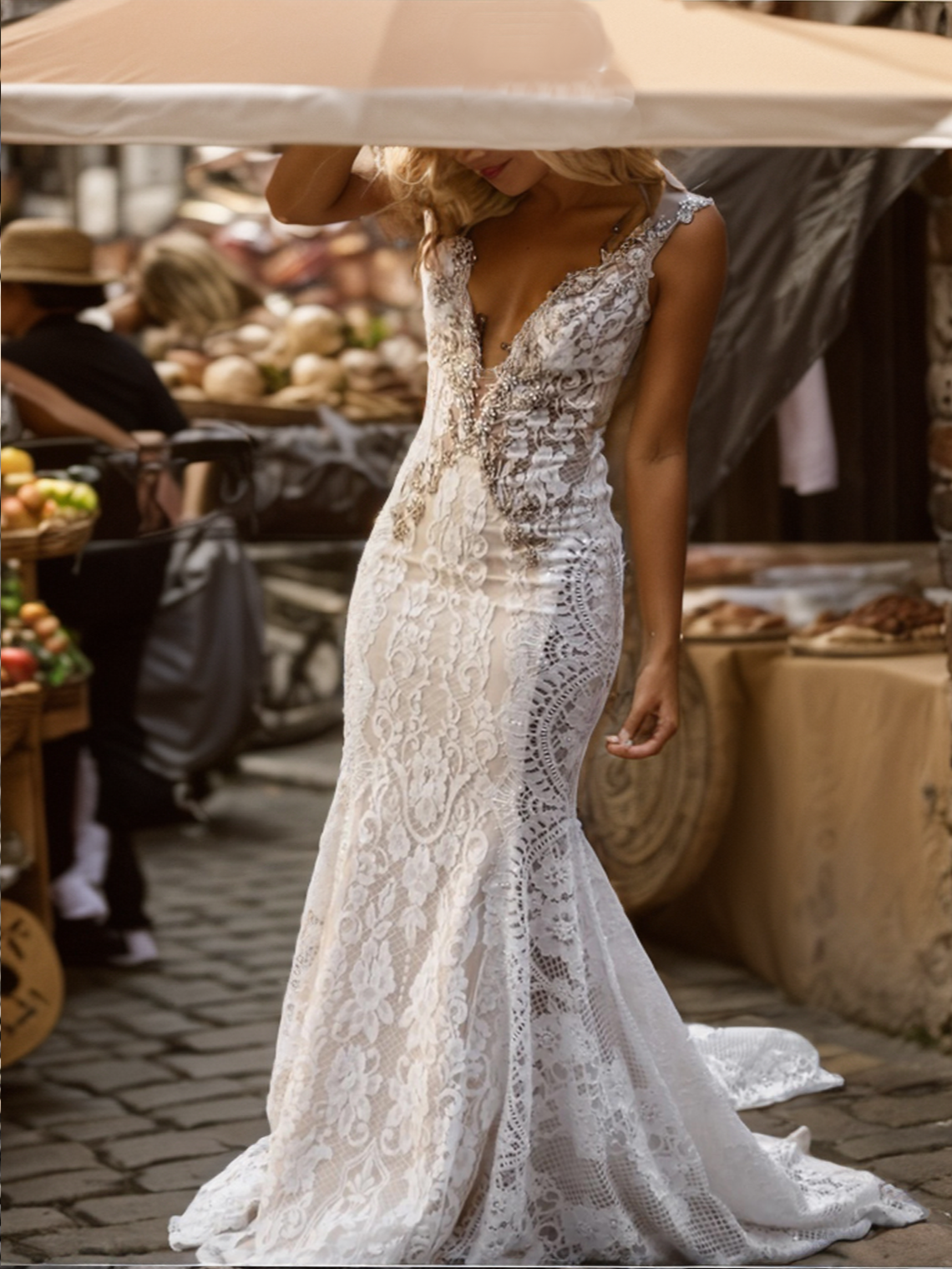 Mermaid/Trumpet Beach Sexy Boho Wedding Dresses Open Back V Neck