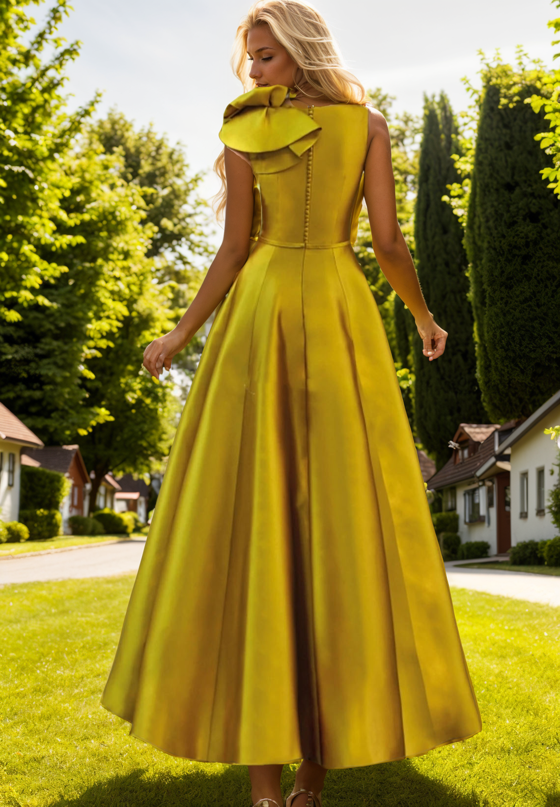 A-Line Evening Gown Prom Party Dress Floor Length Sleeveless V Neck Satin with Shouder Flower