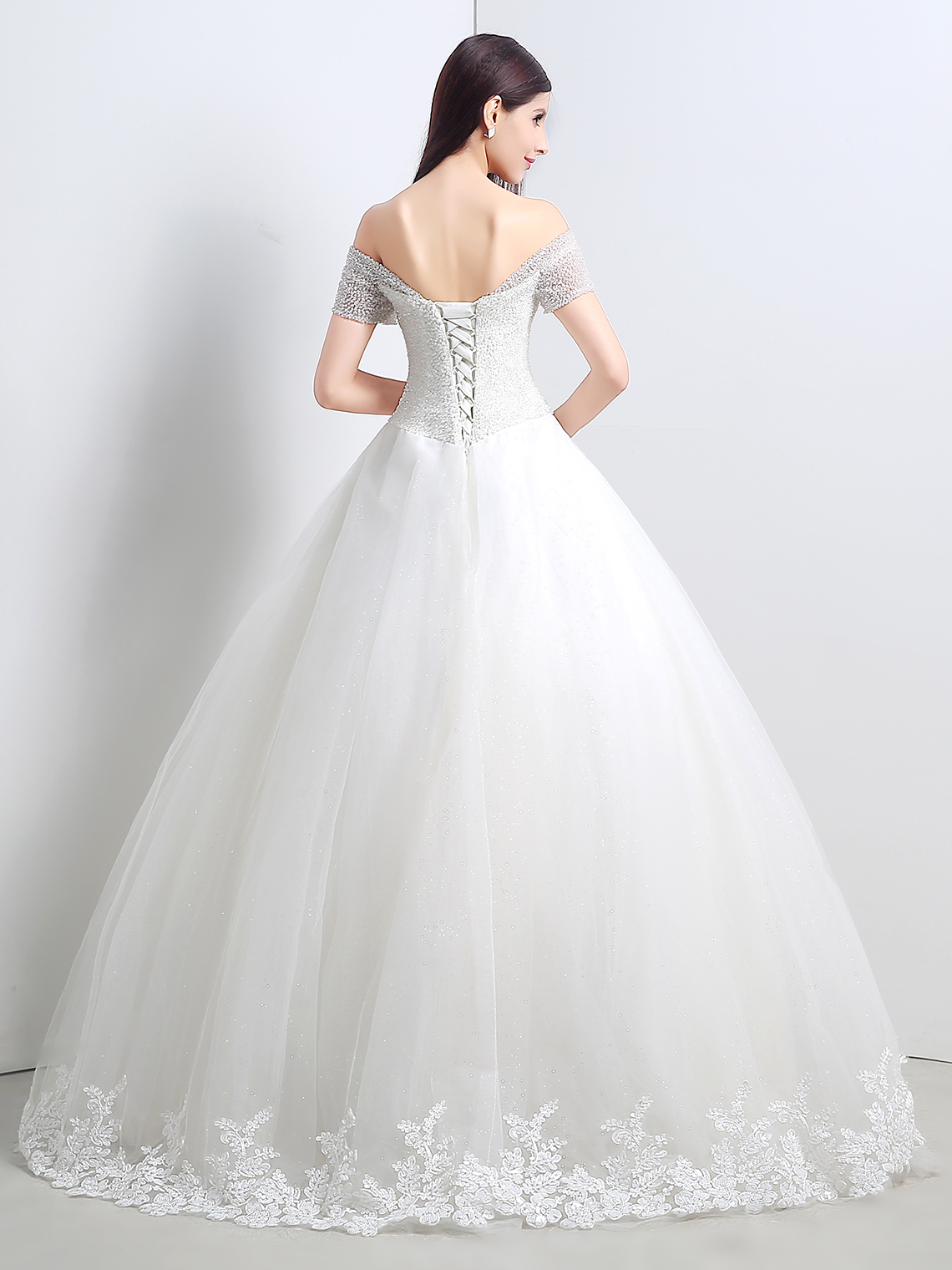 Ball Gown Sexy Formal Wedding Dress Tulle Appliques with Beading